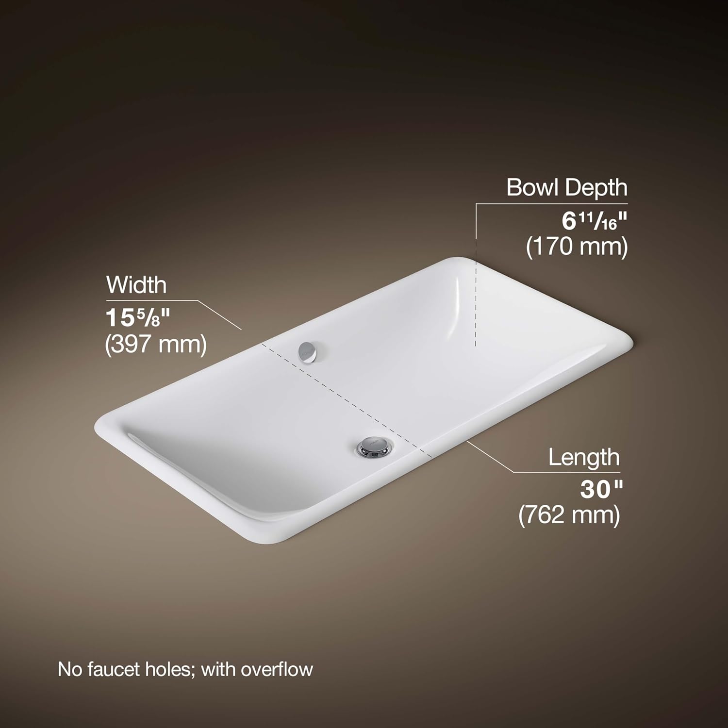 KOHLER K-20212-0 Bathroom Sinkiron Plains large Rectangular Basin., White