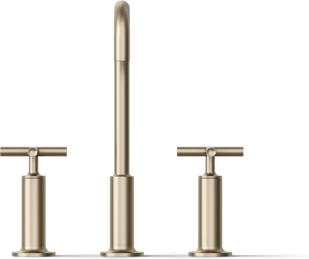 KOHLER K-14408-3-BN Purist® Widespread Bathroom Sink Faucet, 3-Hole, Widespread High Cross Handles and High Gooseneck Spout, 1.2 GPM, Vibrant Brushed Nickel