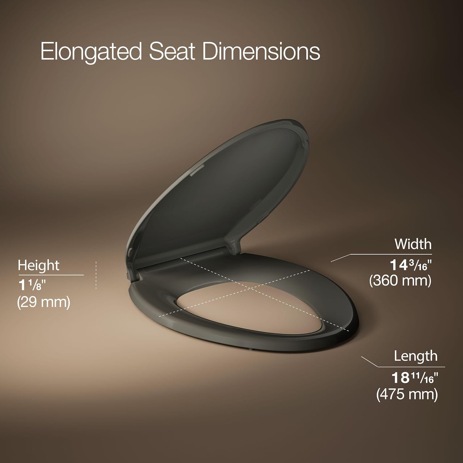 KOHLER CACHET® Nightlight Soft Close Toilet Seat Elongated, ReadyLatch®, Grip-Tight Hardware, Thunder Gray