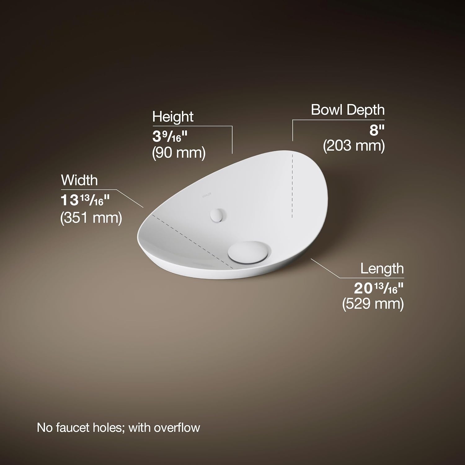 Kohler 20704-0 Veil™ 21' oval vessel bathroom sink, White