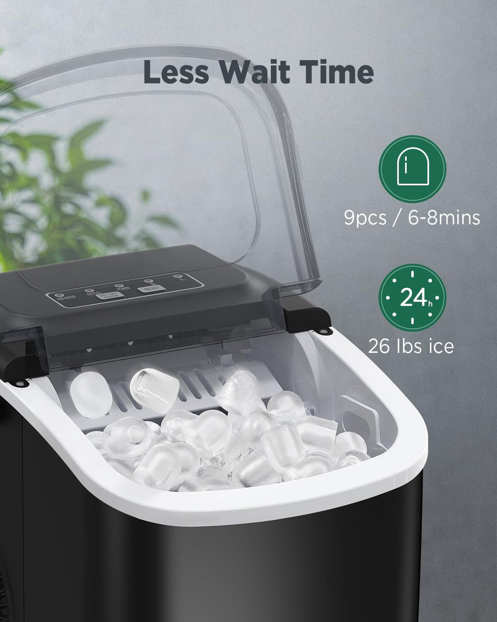 Ice Makers Countertop - Silonn Portable Ice Maker Machine for Countertop, Make 26 lbs Ice in 24 hrs, 2 Sizes of Bullet-Shaped Ice with Ice Scoop and Basket