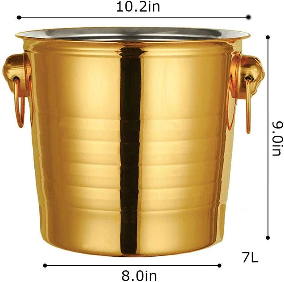 Thickened Stainless Steel Ice Bucket Portable Ice Bucket Hotel Bucket Champagne Bucket Drink Bucket Party Activities and Camping Tableware Ice Bucket Kits, Gold (C)