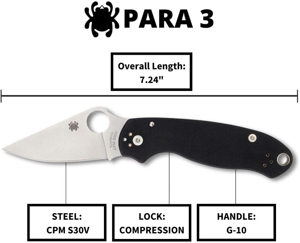 Spyderco Para 3 Folding Pocket Knife with 2' CPM S45VN Steel Blade and G-10 Handle - EDC Knife for Men and Women, Perfect for Hunting, Tactical, Camping, Survival, Hiking - PlainEdge - C223GP