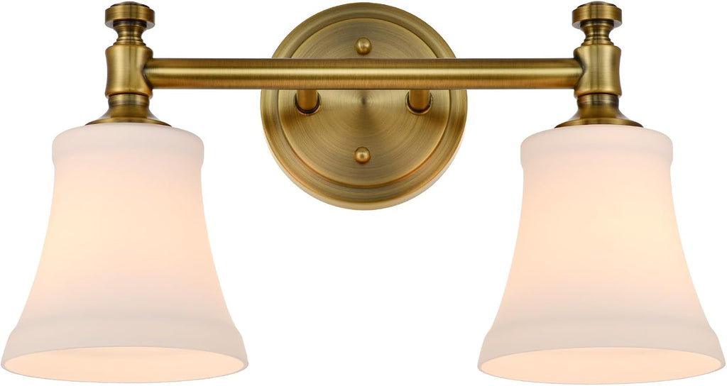 Champagne Bronze Bathroom Vanity Light Fixtures, Traditional Gold 2 Lights Wall Sconce Lighting with Large Opal Glass Shade, Porch Wall Mount Light Fixture for Bathroom, Mirror Cabinets Hallway Stairs