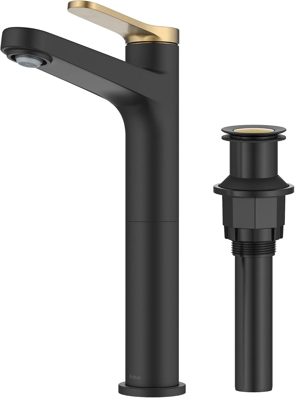 KRAUS Indy Bathroom Faucet for Vessel Sink in Spot-Free Brushed Brass/Matte Black with Single Handle, Pop Up Drain and Supply Lines, KVF-1410SFBBMB