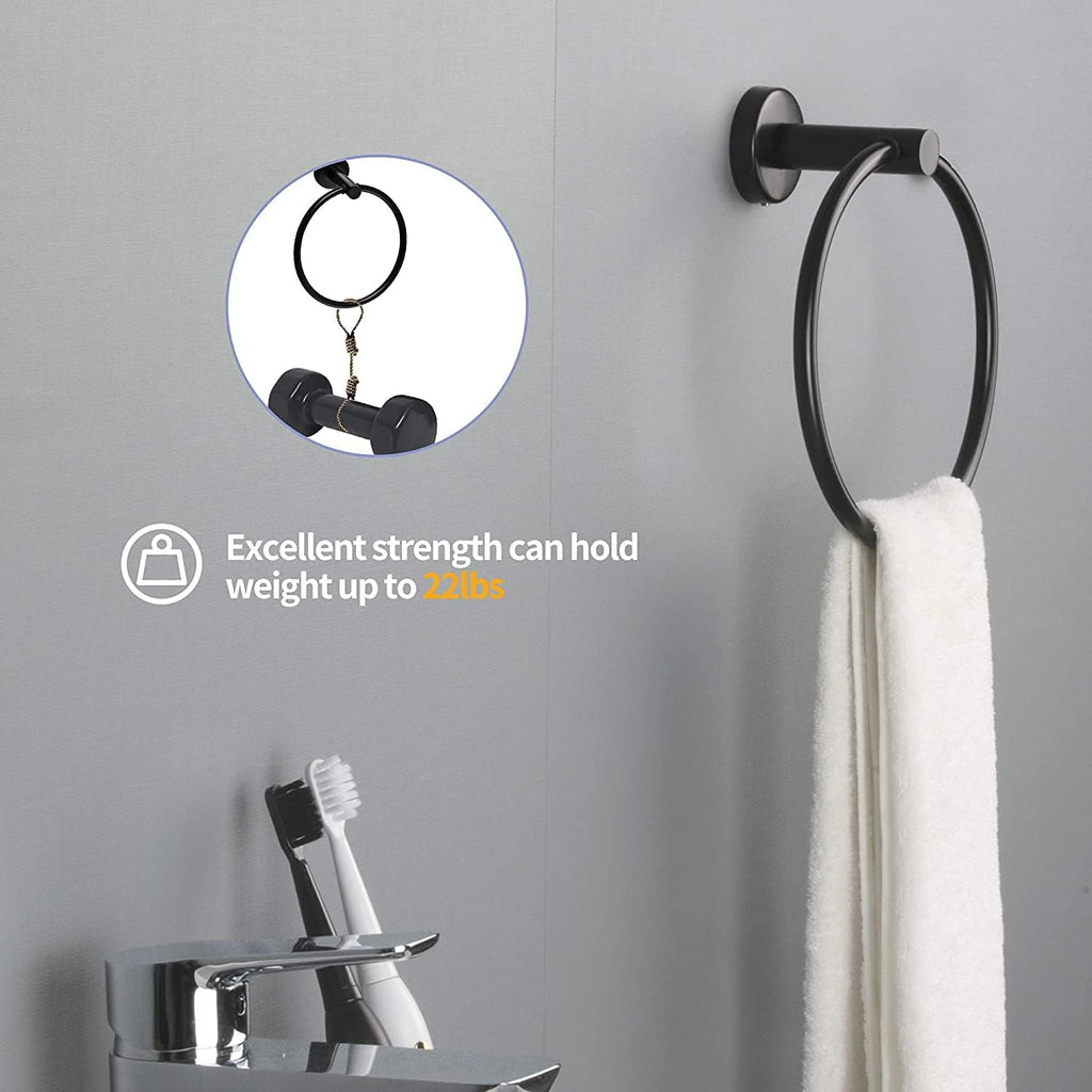 6-Pieces Bathroom Hardware Set SUS304 Stainless Steel Round Wall Mounted Includes Hand Towel Bar,Toilet Paper Holder,Robe Towel Hooks,Bathroom Accessories Kit On-Site (Matte Black)