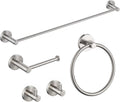 KIBI Circular 5-Piece Bathroom Hardware Set – 24 Inch Towel Bar, Towel Ring, Toilet Paper Holder & 2 Robe Hooks – Wall Mounted Solid Brass Bathroom Accessories – Brushed Nickel