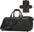 LUUFAN Full-grain Leather Garment Bag Large Capacity Travel Bag Business Suit Carrier Bag with Shoe Compartment, Overnight Gym Sports Duffel Bags for Men Women, Black