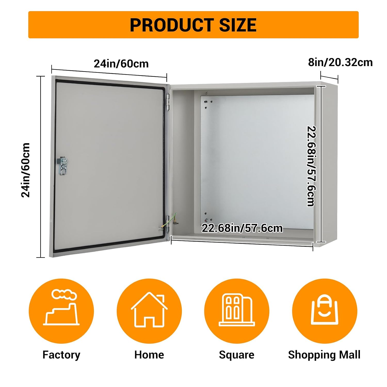 Outdoor Electric Meter Box 24 * 24 * 8inch, IP66 Waterproof Dustproof, NEMA 4X Enclosure Lockable Steel Junction Box with Mounting Plate and 2 Keys, Indoor & Outdoor Use