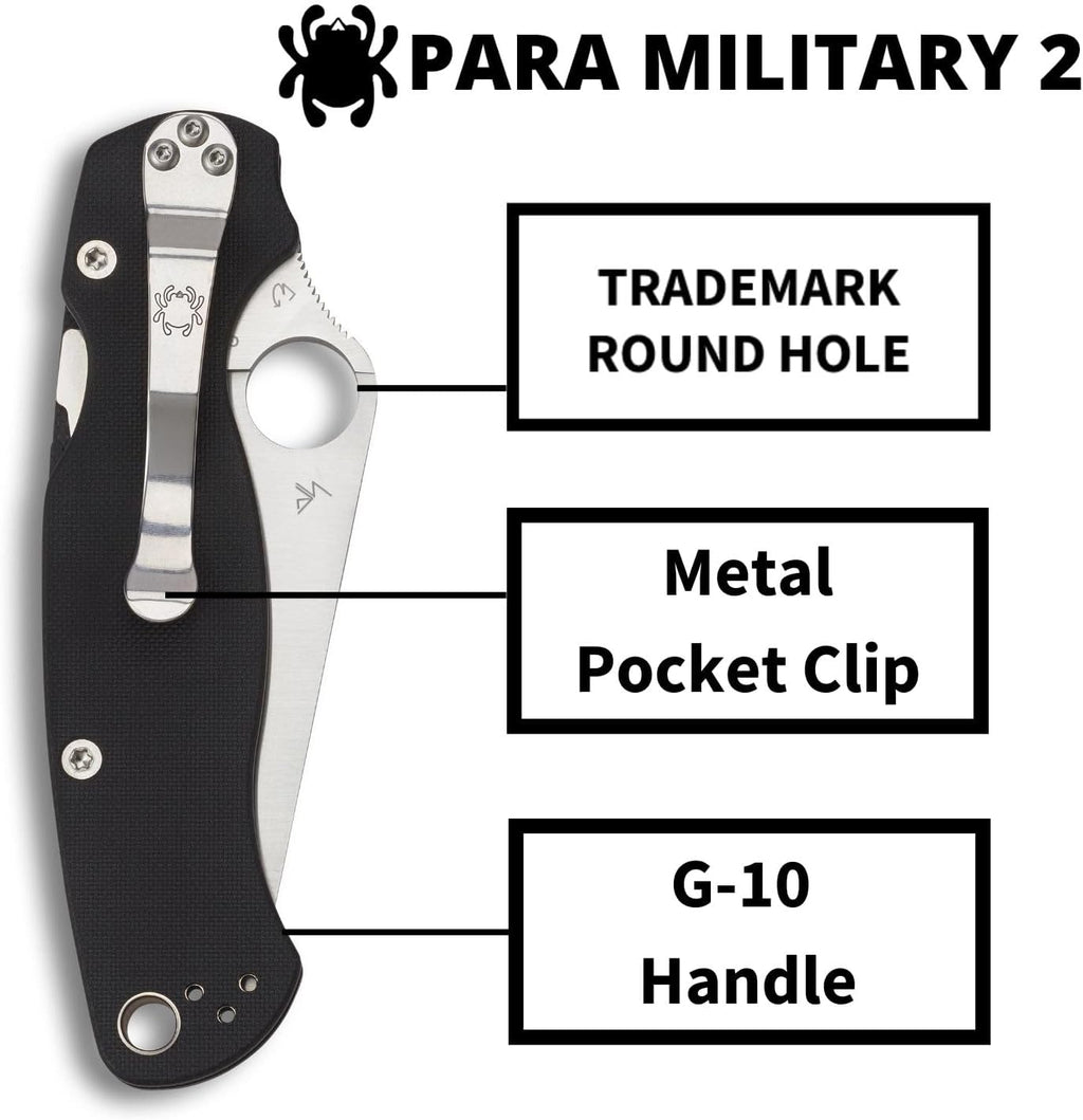 Spyderco Para Military 2 Folding Pocket Knife with 3.4' CPM S45VN Steel Blade and G-10 Handle - EDC Knife for Men and Women, Perfect for Hunting, Tactical, Camping, Survival - PlainEdge - C81GP2