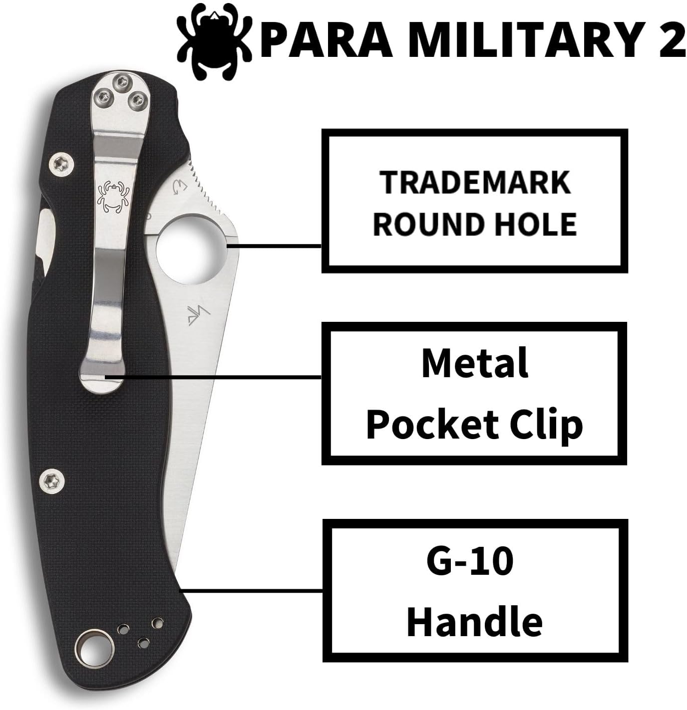 Spyderco Para Military 2 Folding Pocket Knife with 3.4' CPM S45VN Steel Blade and G-10 Handle - EDC Knife for Men and Women, Perfect for Hunting, Tactical, Camping, Survival - PlainEdge - C81GP2