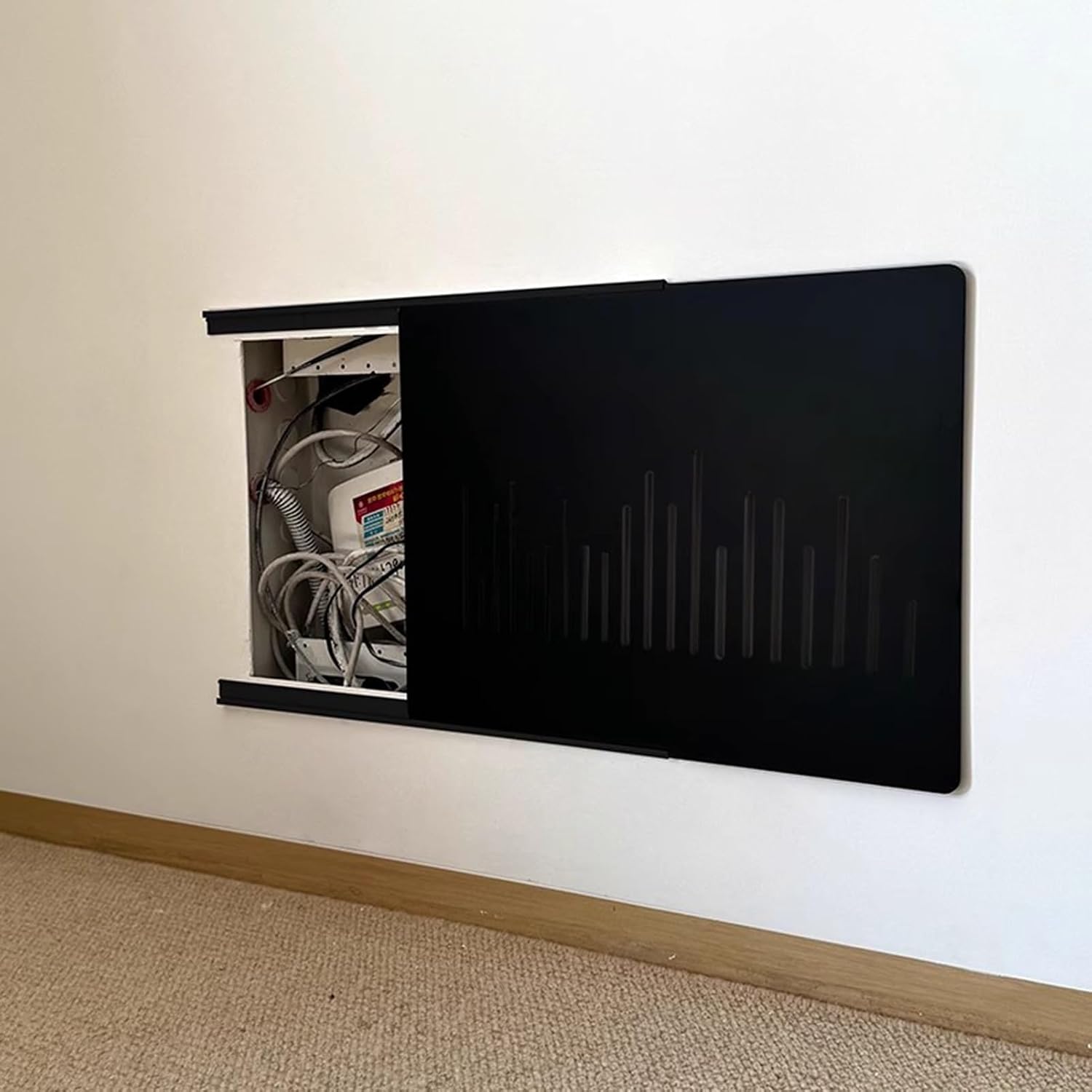 Electrical Panel Cover Sliding Breaker Box Cover with Self Adhesive Track, Extra Thin Electrical Panel Cover Decorative Wall, Safe Distribution Box Protective Lid(Black D,55 x 45 cm/21.7 x 17.7 in)