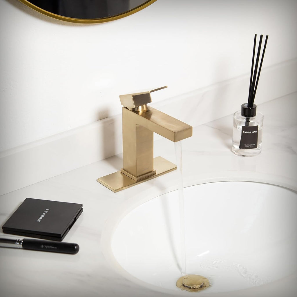 Lava Odoro Champagne Gold Bathroom Faucets, Single Hole Bathroom Sink Faucet Single Handle Vanity Faucet with Pop up Drain Assembly, Deck Plate Included, BF307-CB