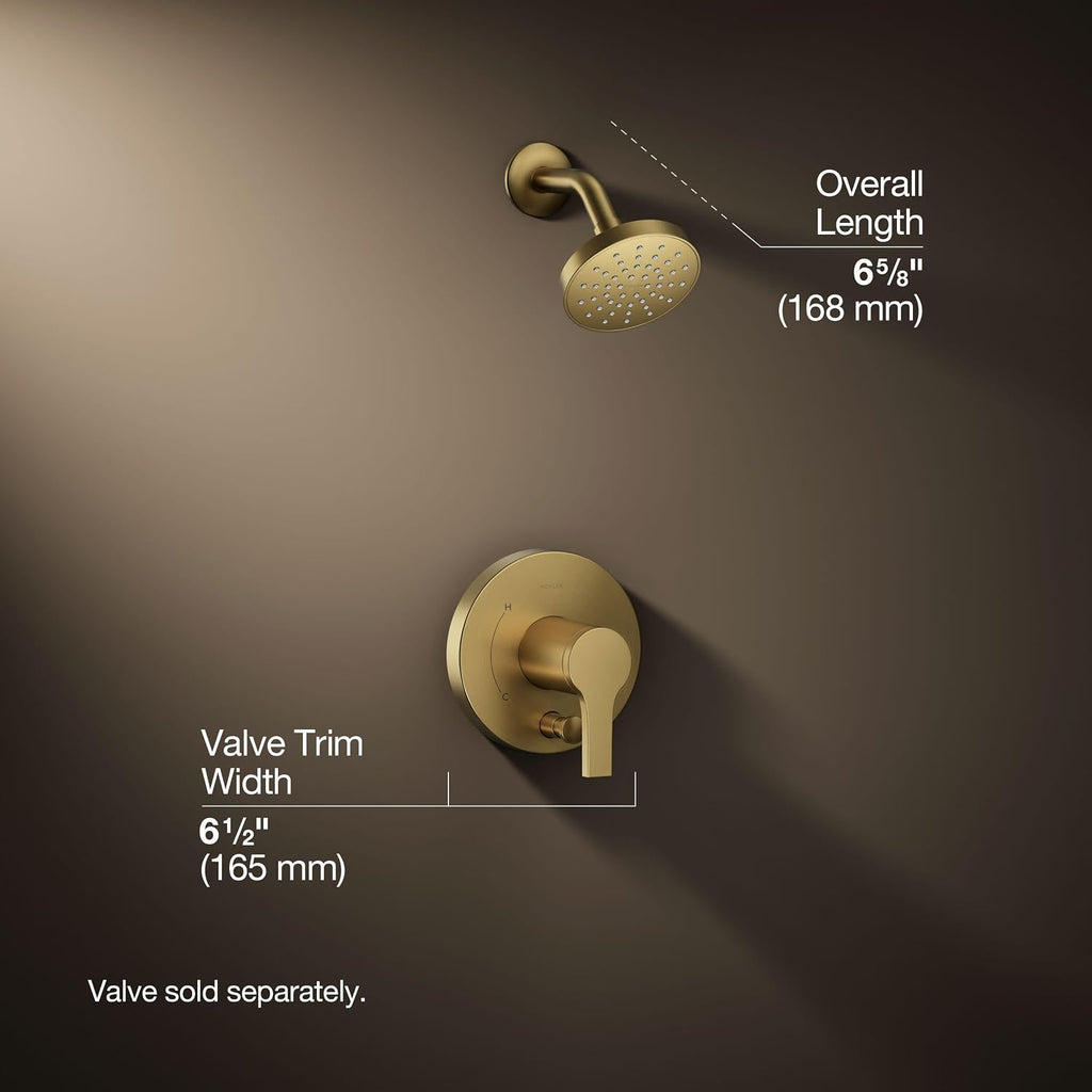 KOHLER T35326-4G-2MB, Elate Rite-Temp Shower Trim Kit with Push-Button Diverter, 1.75 GPM Showerhead, Vibrant Brushed Moderne Brass, Efficient Water Flow, Luxurious Shower Experience