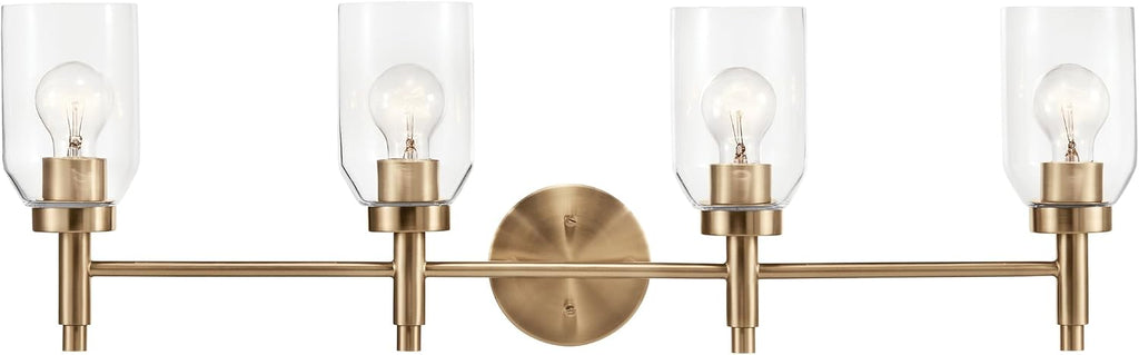 Kichler Madden 4-Light Bathroom Vanity Light Fixture with Clear Glass Shades in Champagne Bronze, Modern Wall Mount for Single or Double Vanity Over Mirror (10.5' x 34'), 55186CPZ