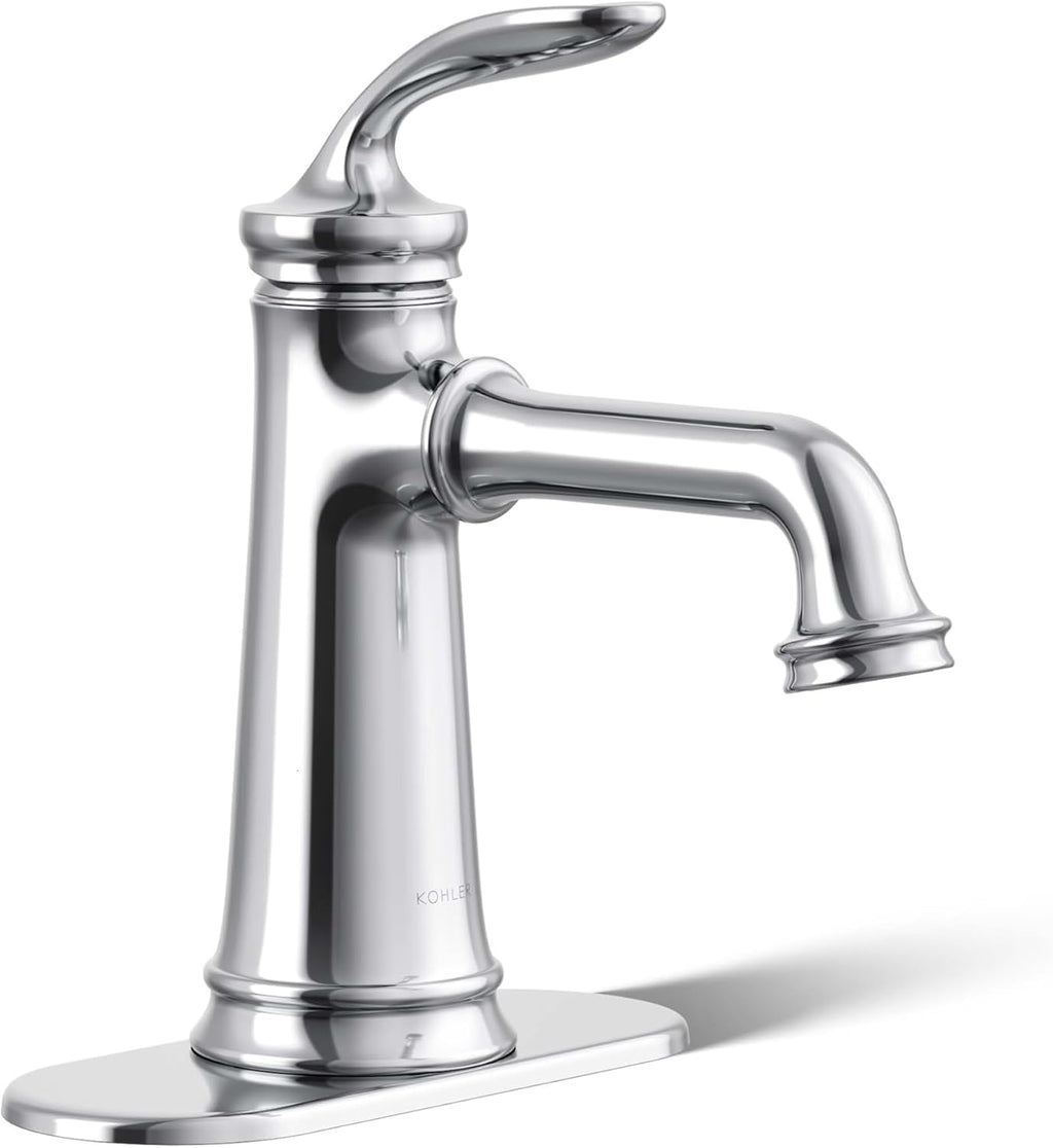 KOHLER 27379-4K-CP Bellera Single Handle Bathroom Faucet with Pop-Up Drain Assembly, One Hole Bathroom Sink Faucet, 1.0 gpm, Polished Chrome