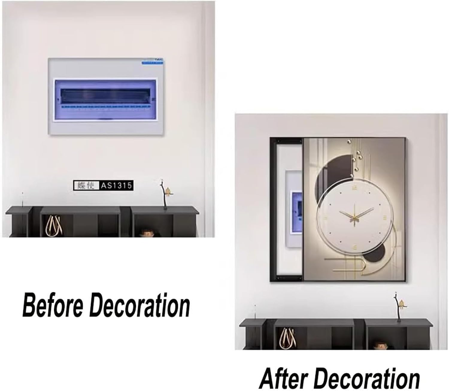 Fuse Box Cover Cabinet Decorative, Wall Mounted Hide Electrical Panel Cover Decorative, Decorative Painting of Electricity Meter with Clock Various Styles Available,001,45x90cm