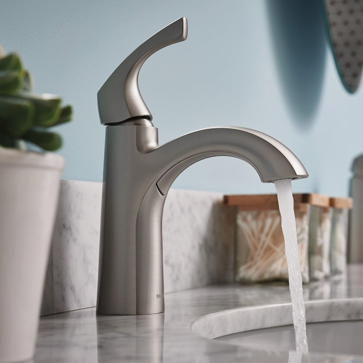 Moen Lindor Brushed Nickel Single Handle Lavatory Faucet 4 in.