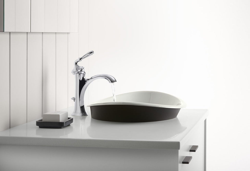 KOHLER K-5403-P5-0 Iron Plains Wading Pool Oval Bathroom Sink with Iron Black Painted Underside, White