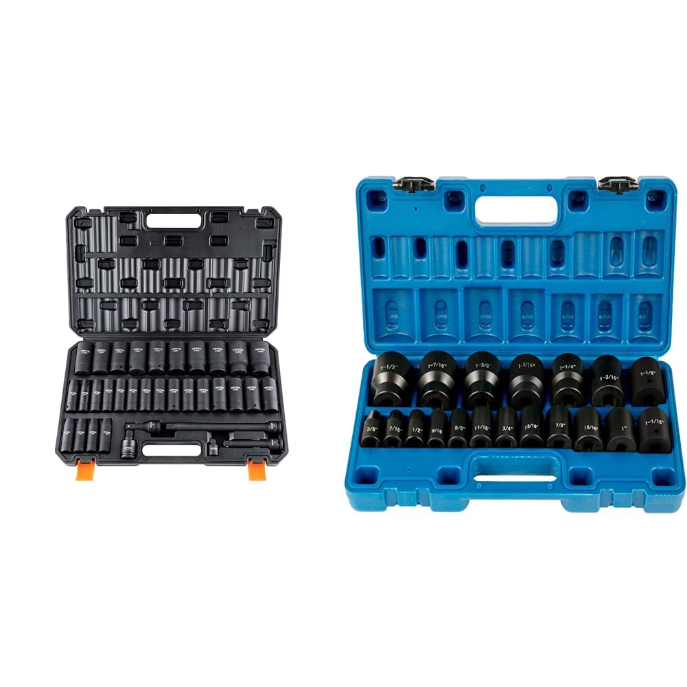 VEVOR 1/2' Drive Impact Socket Set & Impact Drive Socket Set 1/2 Inches 19 Piece Impact Sockets SAE
