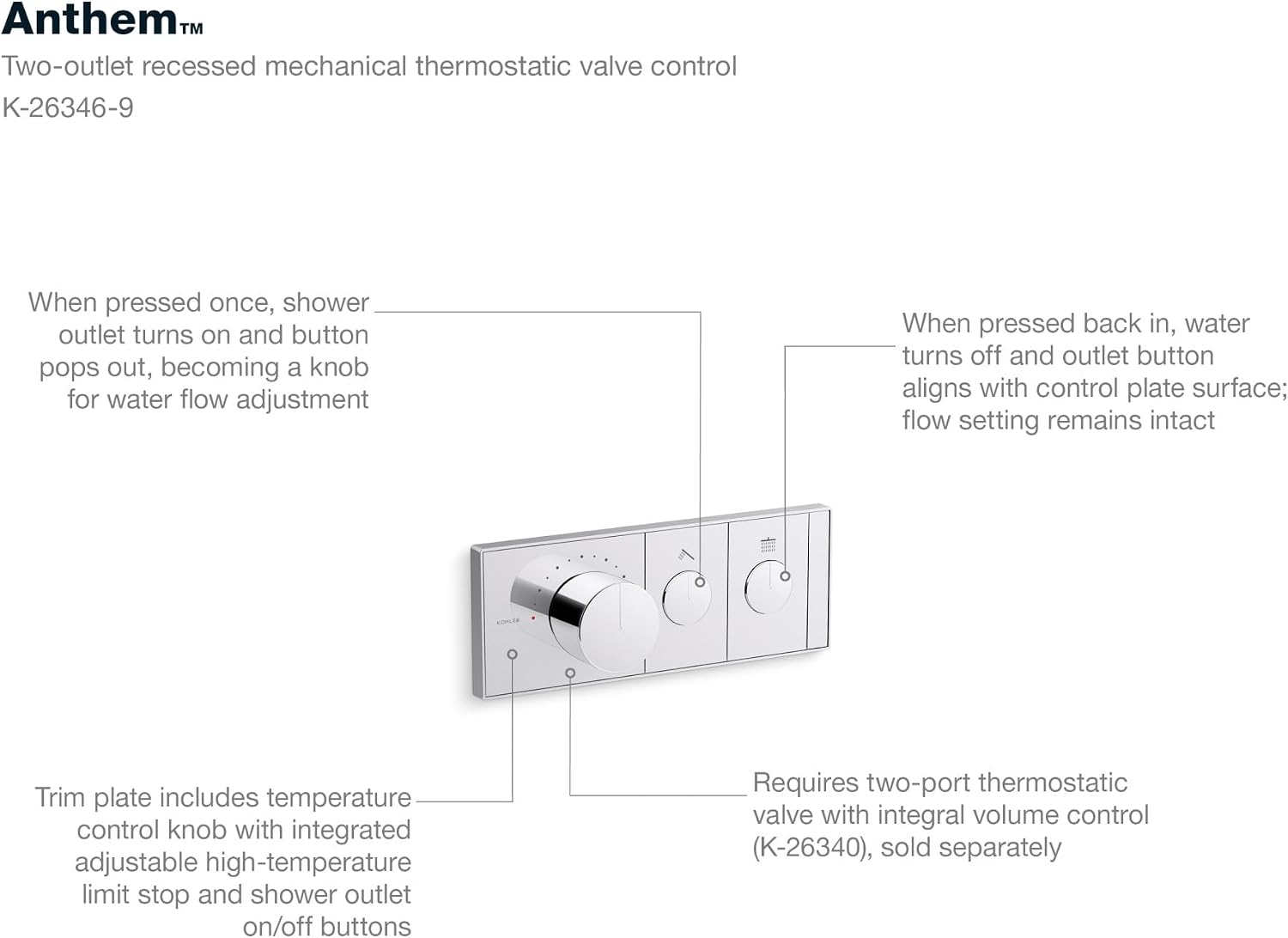 KOHLER K- 26346-9-AF ANTHEM™ RECESSED MECH TH CONTROL 2OT, Vibrant French Gold