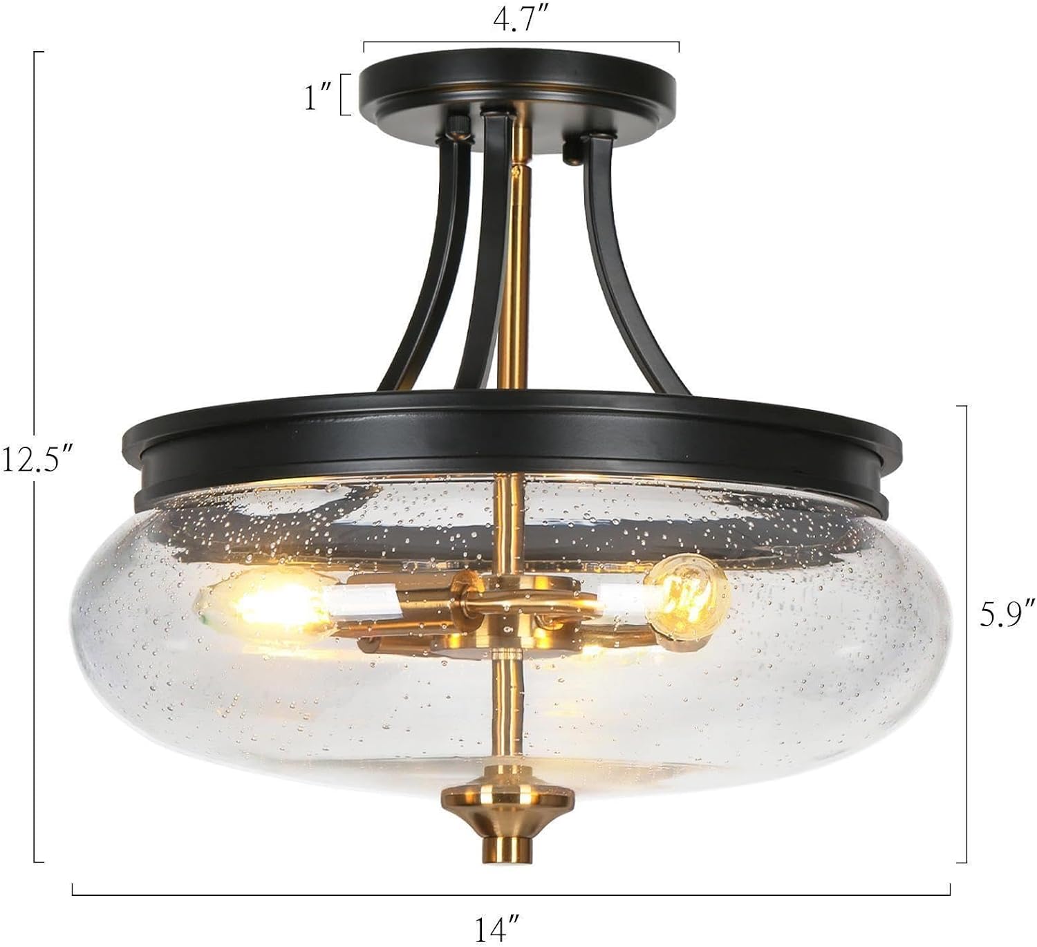classy leaves Semi Flush Mount Ceiling Light, Black Gold Close to Ceiling Light Fixture 3 Light Modern Farmhouse Ceiling Light with Seeded Glass for Kitchen Bedroom Hallway Entryway