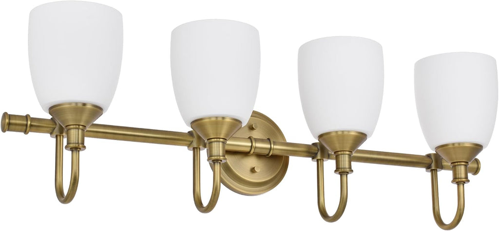 4-Light Champagne Bronze Bathroom Vanity Light Fixtures Over Mirror, Vintage Vanity Lights for Living Room, Milk White Glass Shades, Standard E26 Base