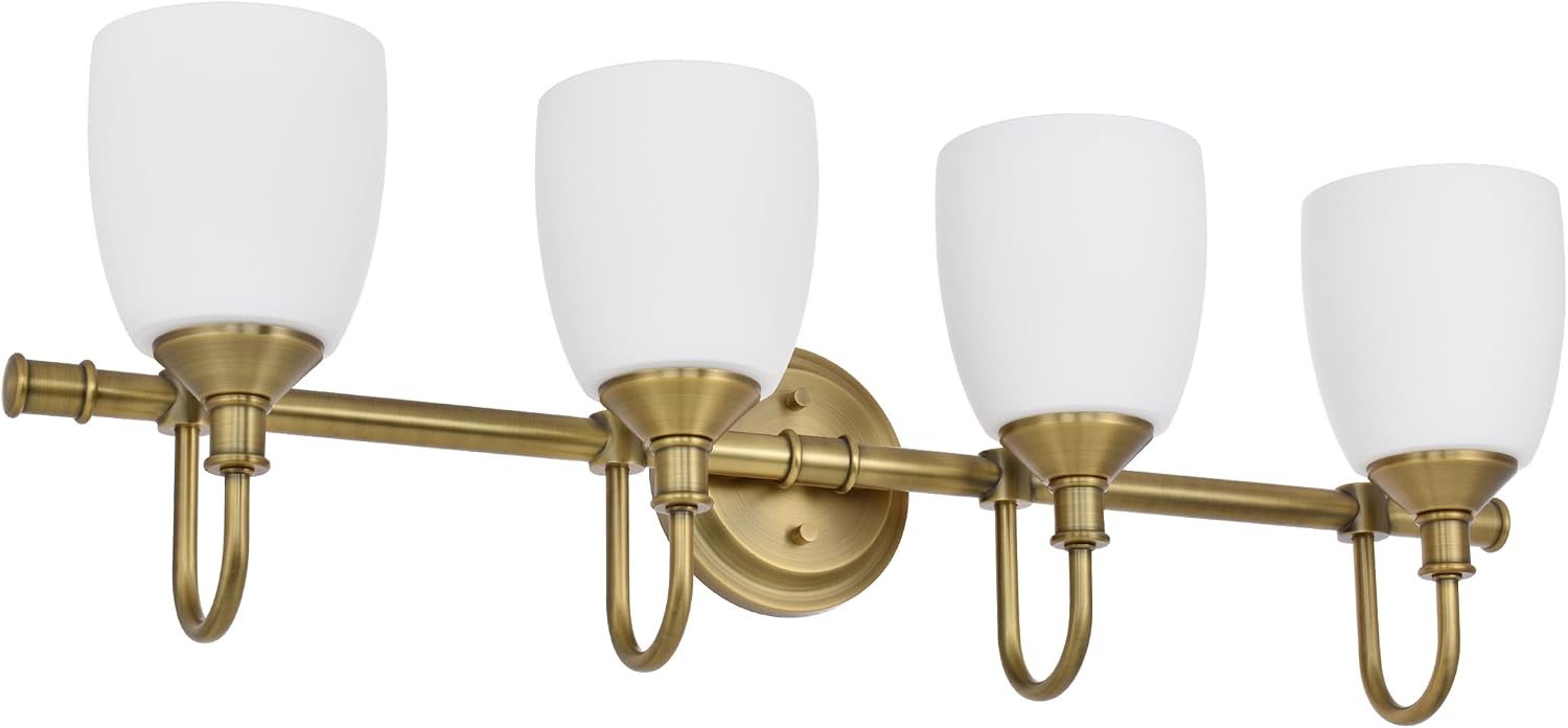4-Light Champagne Bronze Bathroom Vanity Light Fixtures Over Mirror, Vintage Vanity Lights for Living Room, Milk White Glass Shades, Standard E26 Base