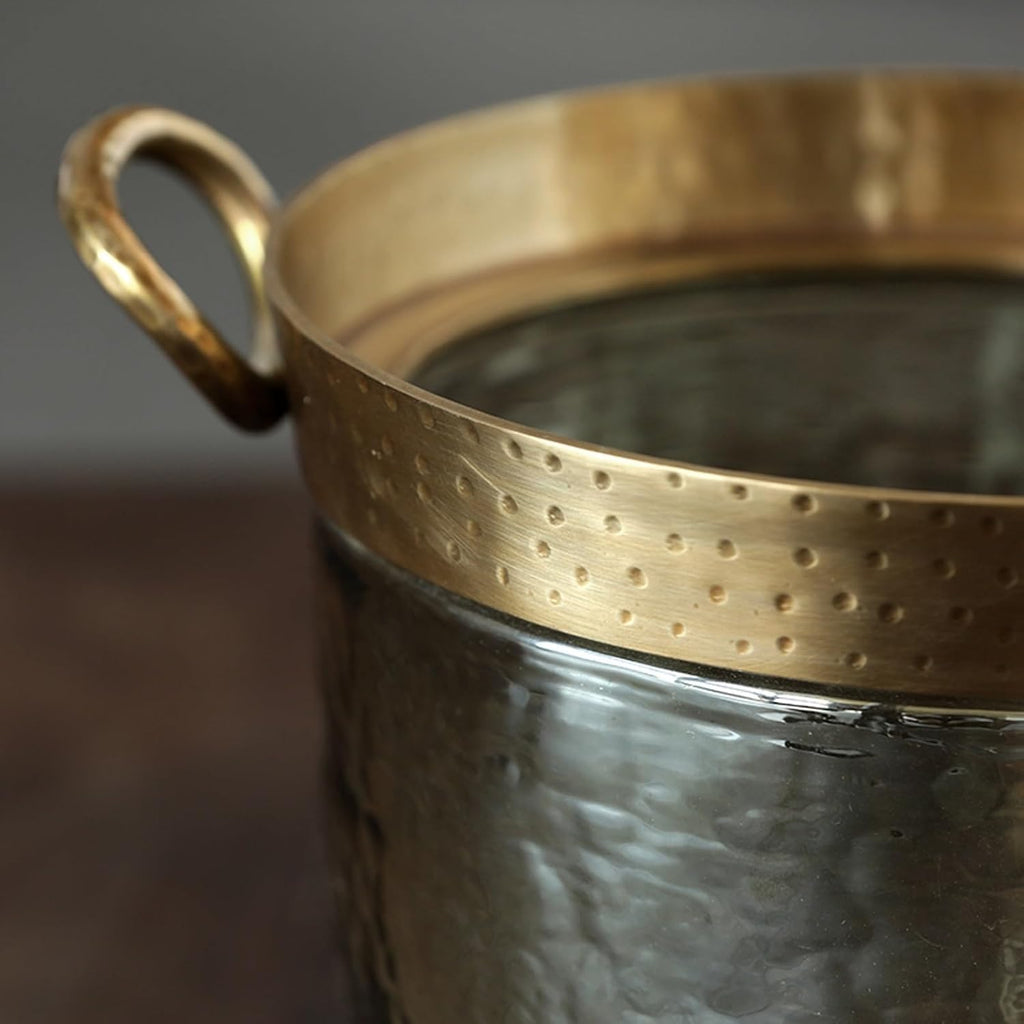Ice Cube Trays Luxury Glass Ice Bucket with Gold Copper Edge Decoration Retro Style Handmade Metal Insulated Ice Bucket, Great for Home Bar, Chilling Beer, Champagne, Wine Bottle Ice Bucket For Party