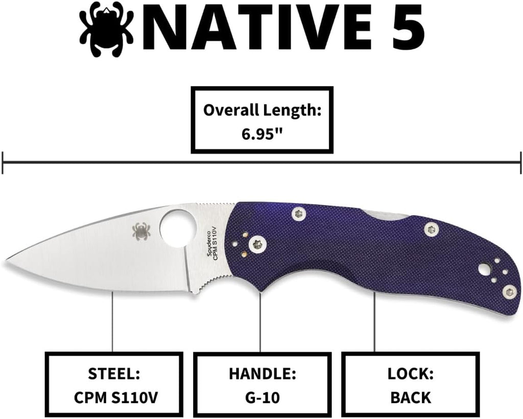 Spyderco Native 5 Signature Knife with 2.95' CPM S110V Steel Blade and Dark Blue G-10 Handle - PlainEdge - C41GPDBL5