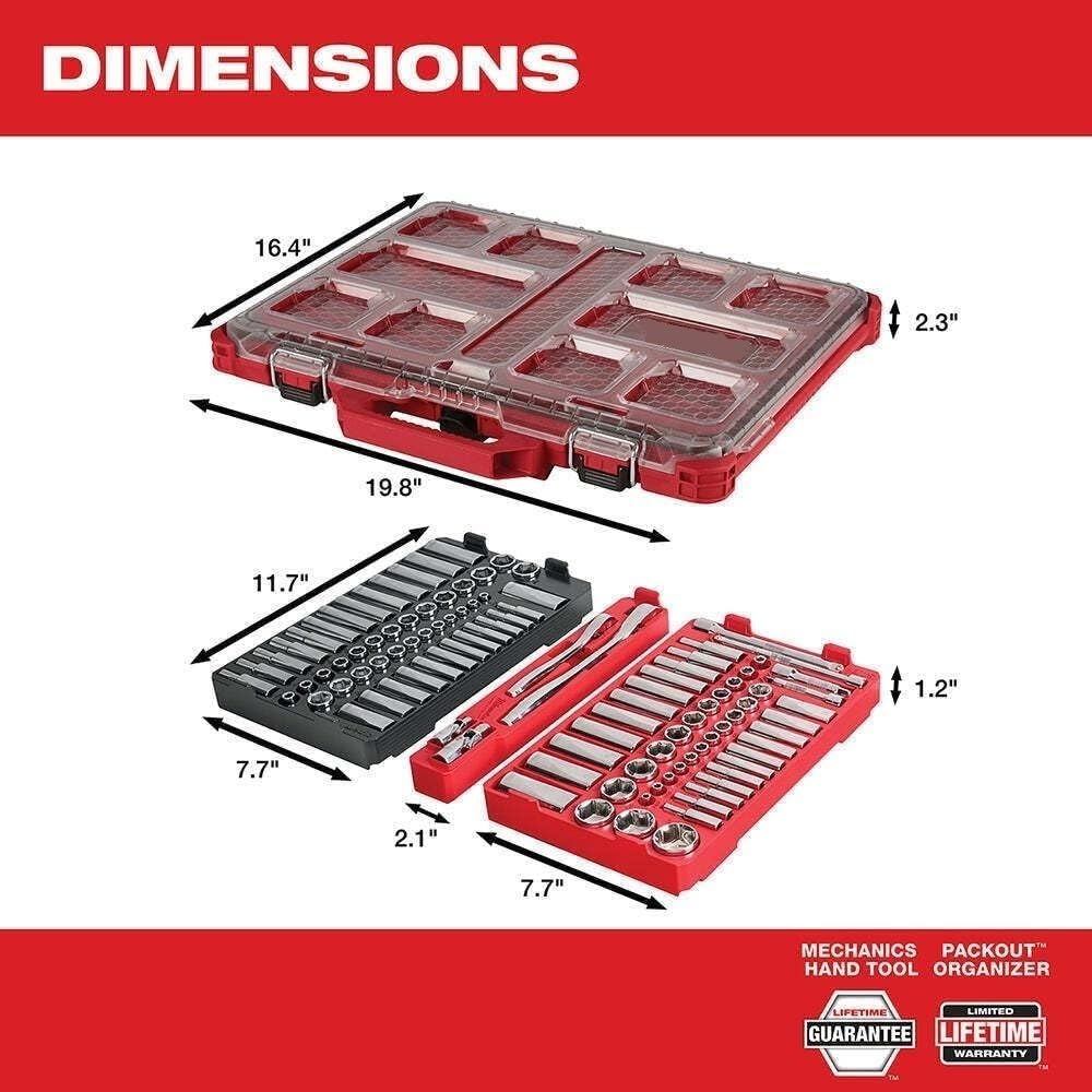 New Impact Sockets Set，Ratchet，3/8 Socket Set，For Milwaukee 48-22-9486 1/4'-3/8' Ratchet Socket Set W/Packout Case - 106pc