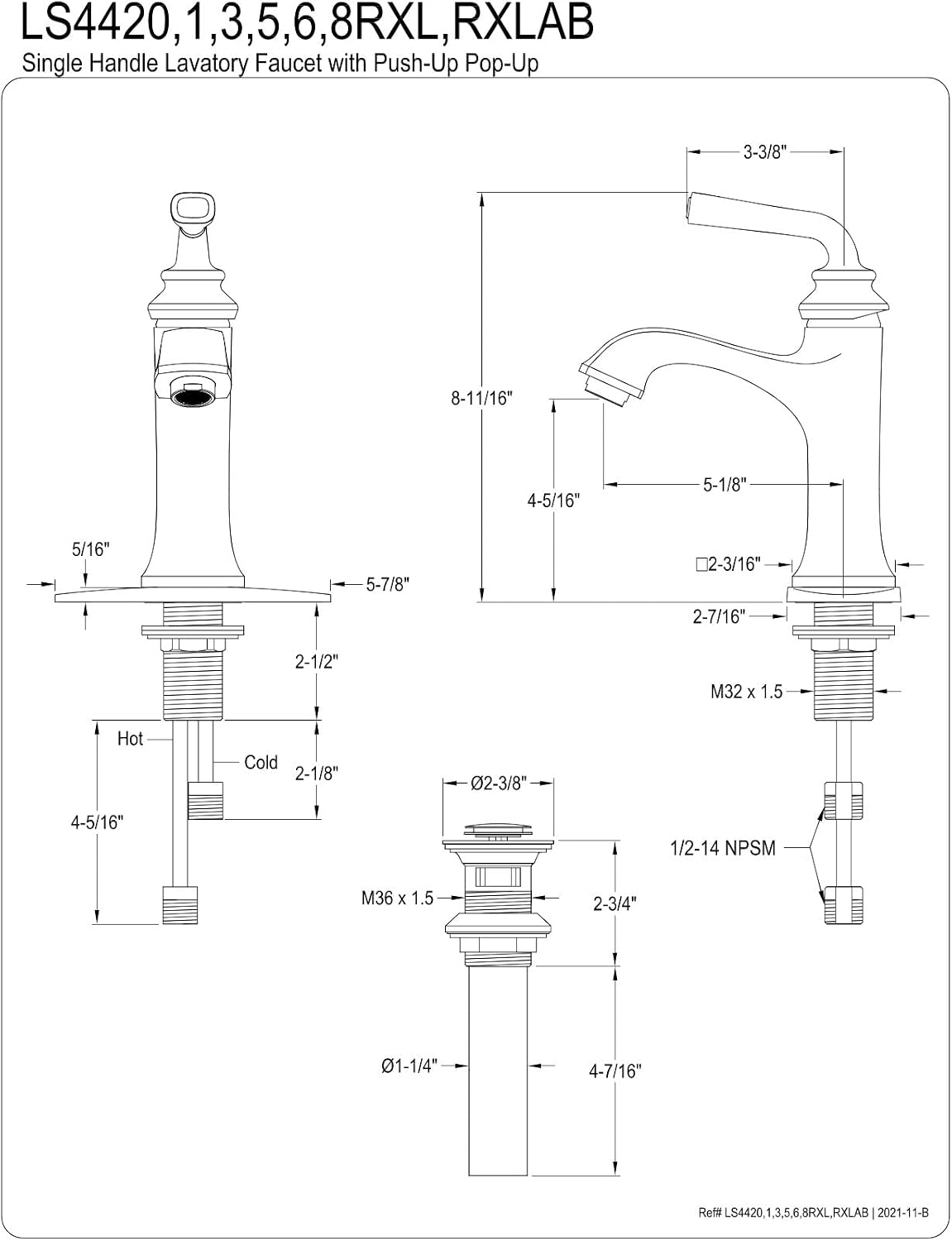 Fauceture LS4428RXL Restoration Single-Handle Bathroom Faucet with Push-Up Drain and Deck Plate, Brushed Nickel