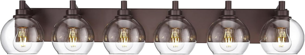 Oil Rubbed Bronze Bathroom Light Fixtures, 6-Light Bathroom Vanity Lights Over Mirror with Globe Clear Glass Shade, 38 Inch Modern Sconces Wall Lighting, VL195-ORB-6