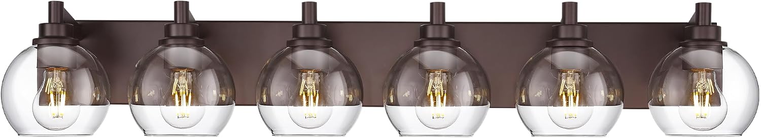 Oil Rubbed Bronze Bathroom Light Fixtures, 6-Light Bathroom Vanity Lights Over Mirror with Globe Clear Glass Shade, 38 Inch Modern Sconces Wall Lighting, VL195-ORB-6