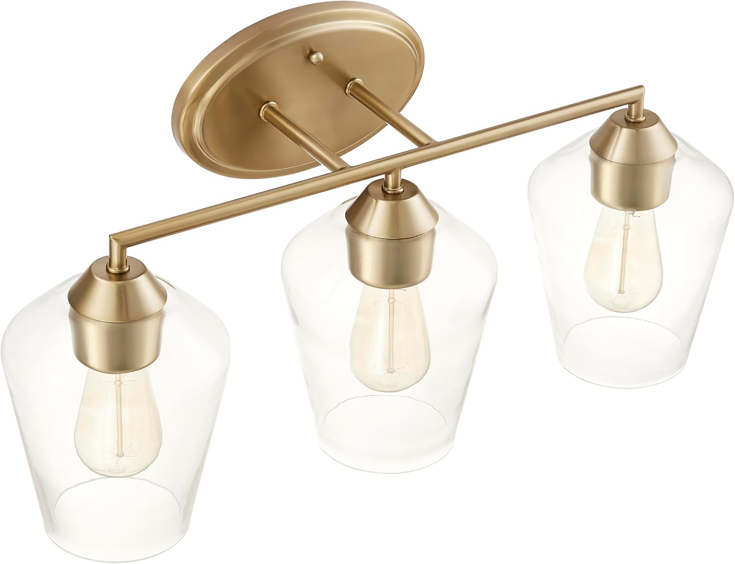Aspen Creative 62738-27-3, Three-Light Metal Bathroom Vanity Wall Light Fixture, 22-1/4' Wide, Transitional Design in Light Bronze with Clear Glass Shade.