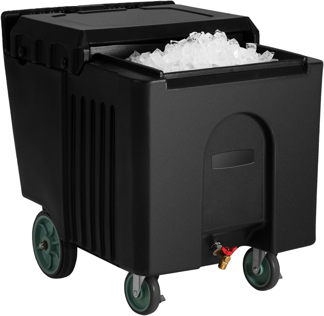 VEVOR Commercial Ice Bin, 125 lbs Portable Ice Caddy, Insulated Ice Carrier with 4 Wheels and Flip Lid, Large Ice Bin for Catering, Kitchens, Bistros, Restaurants, and Bars