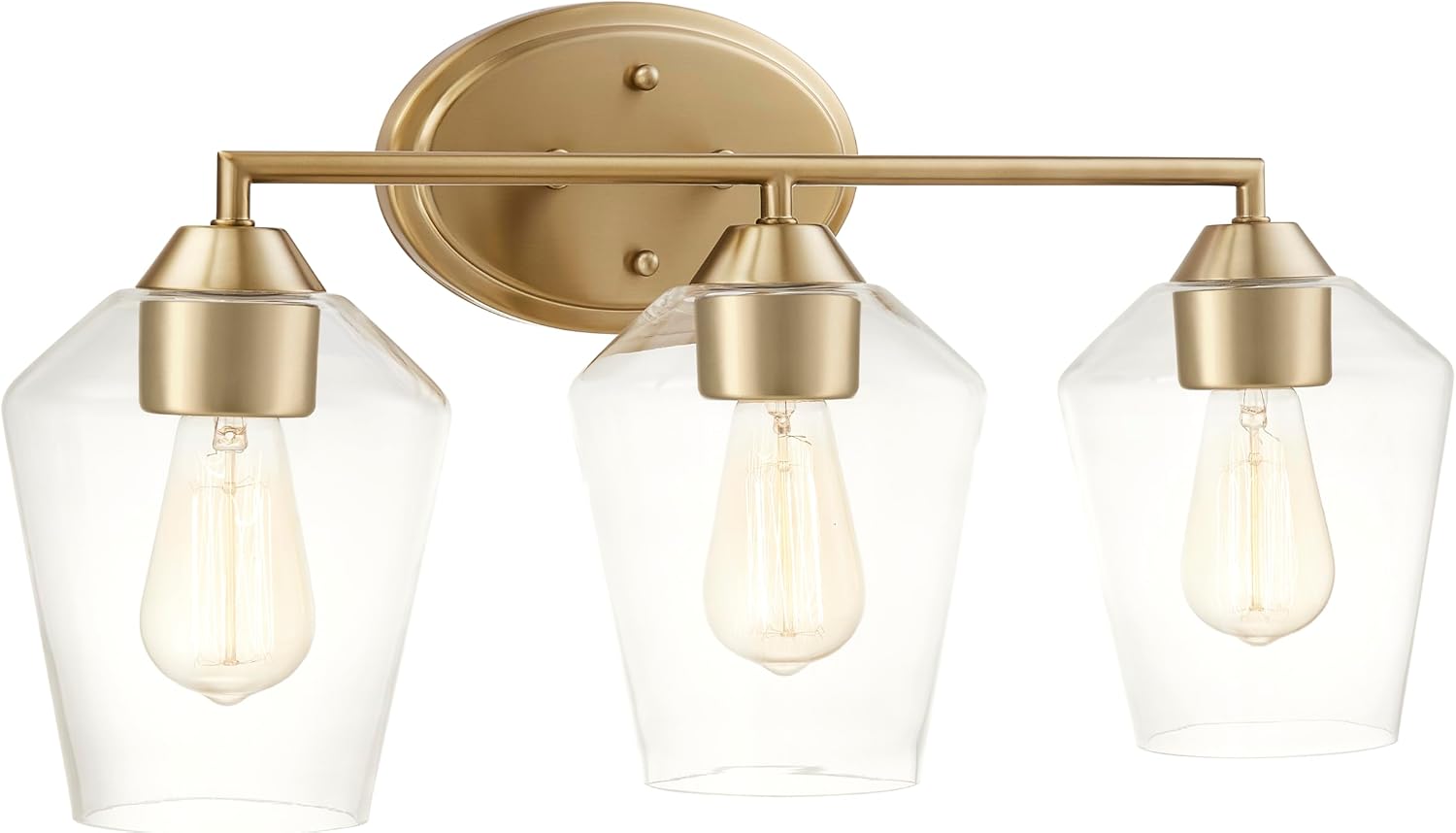 Aspen Creative 62738-27-3, Three-Light Metal Bathroom Vanity Wall Light Fixture, 22-1/4' Wide, Transitional Design in Light Bronze with Clear Glass Shade.