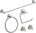 KIBI 5-Piece Bathroom Hardware Set – Wall Mounted Circular Bathroom Accessories Kit with 24 Inch Towel Bar, 10 Inch Towel Ring, Toilet Paper Holder & 2 Robe Hooks – Brushed Nickel