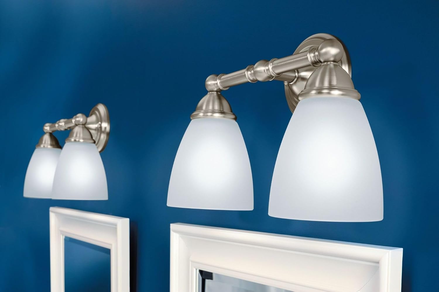 Moen Brushed Nickel Brantford 2-Light Dual-Mount Bath Bathroom Vanity Fixture with Frosted Glass, YB2262BN