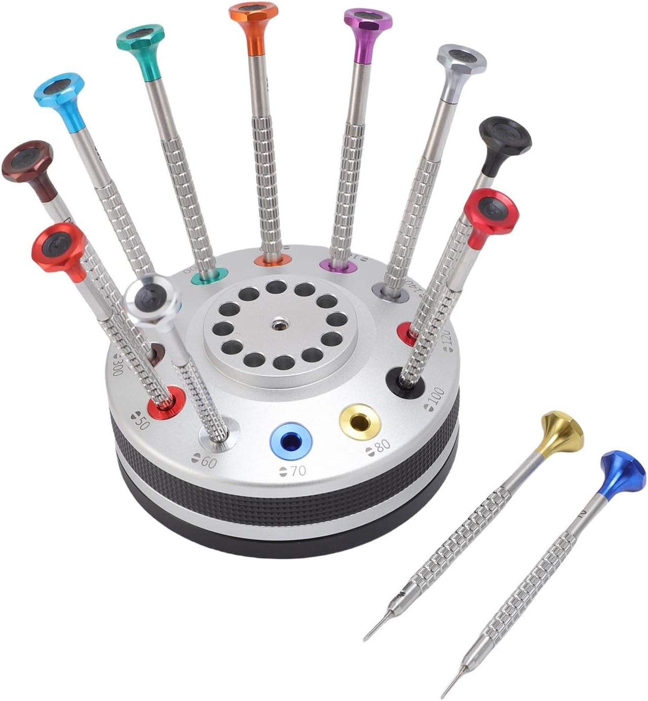 12PCS Watchmakers Screw Driver Set with on Rotating Stand & Stainless Steel Flat PH Head, Accurate Suitable for Watch Repair Eyewear Jewelry