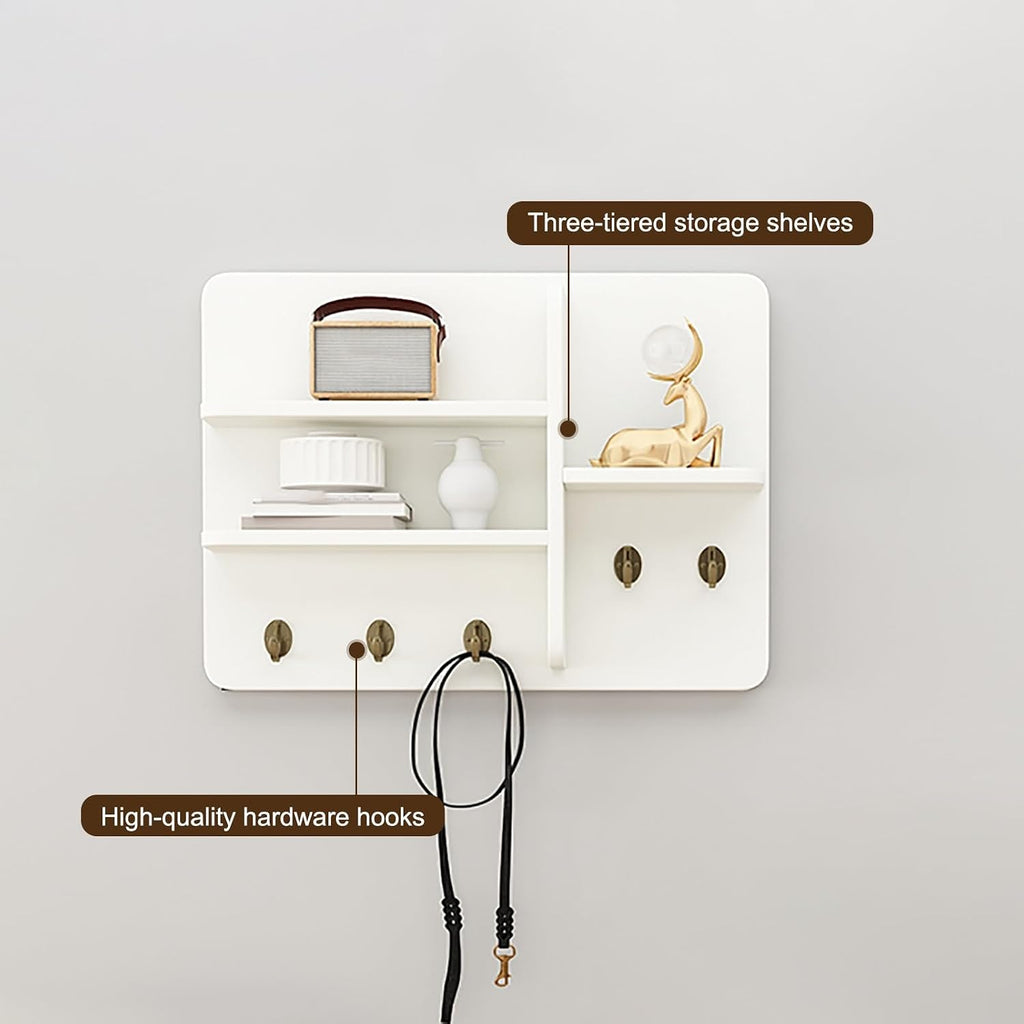 Decorative Fuse Box Covers, Hide Electrical Panel Decoration Wall Mounted, Wooden with Shelf & Hooks, Adapts to Different Interior Decoration Styles(White 2,50 * 40cm/20 * 16in)