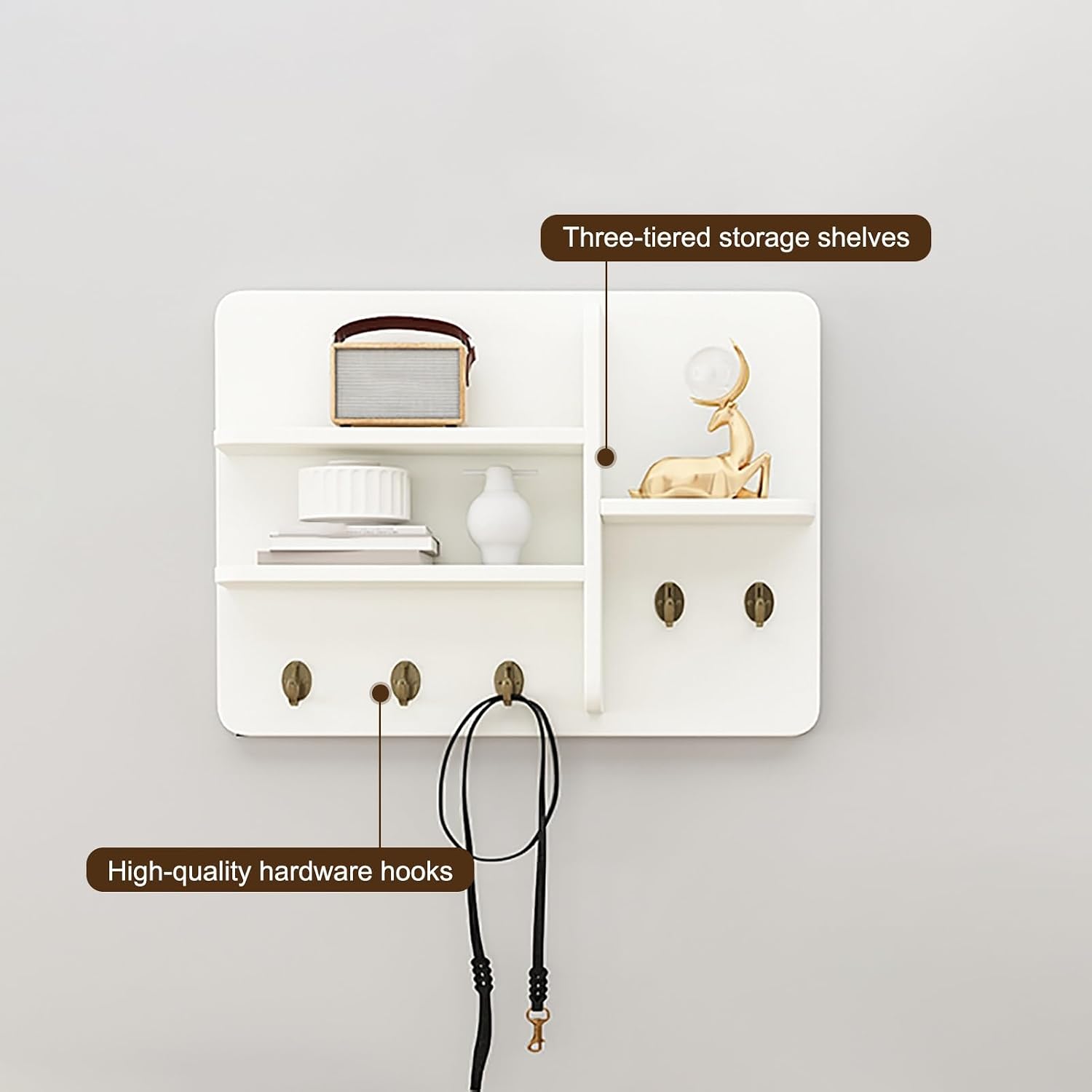Decorative Fuse Box Covers, Hide Electrical Panel Decoration Wall Mounted, Wooden with Shelf & Hooks, Adapts to Different Interior Decoration Styles(White 2,50 * 40cm/20 * 16in)