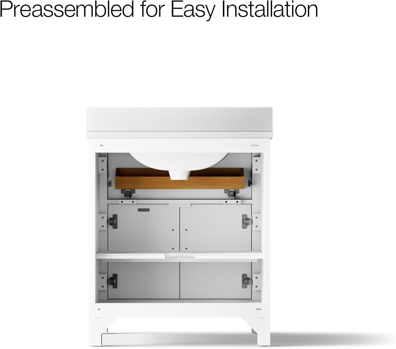 Kohler Kresla 30 Inch Bathroom Vanity Cabinet with White Single Sink and Quartz Top, Modern Bathroom Storage, White