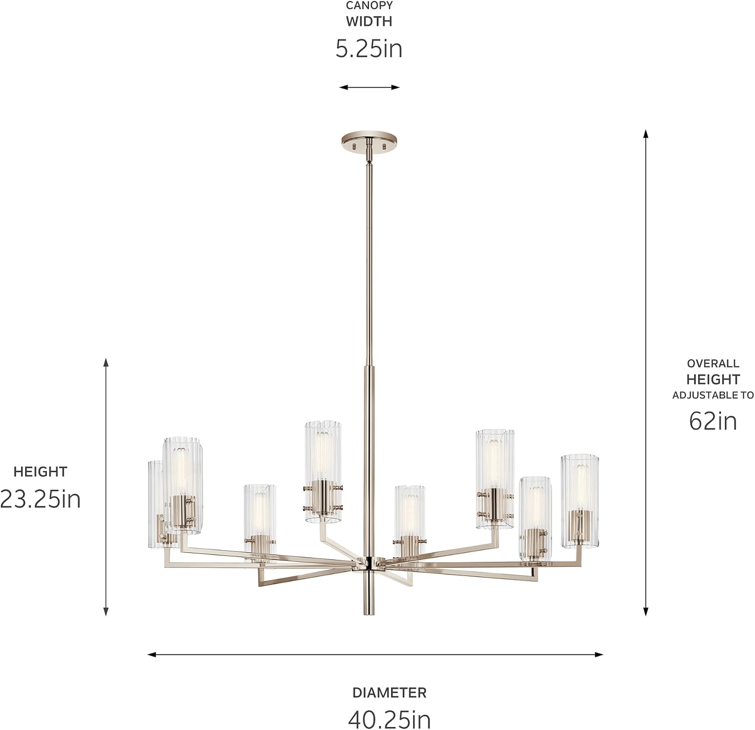 Velestino 40.25' 8 Light Chandelier in Polished Nickel, for Foyer, Dining Room, Living Room, Bedroom, (23.25' x 40.25') 52680PN