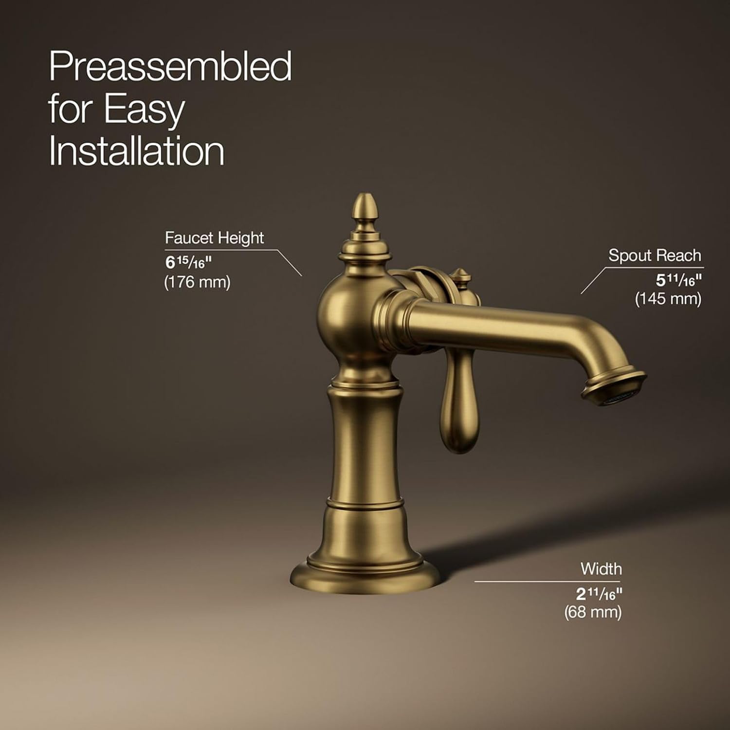 Kohler 72762-9M-2MB Artifacts® Single-Handle Bathroom Sink Faucet, 1.2 gpm, Vibrant Brushed Moderne Brass
