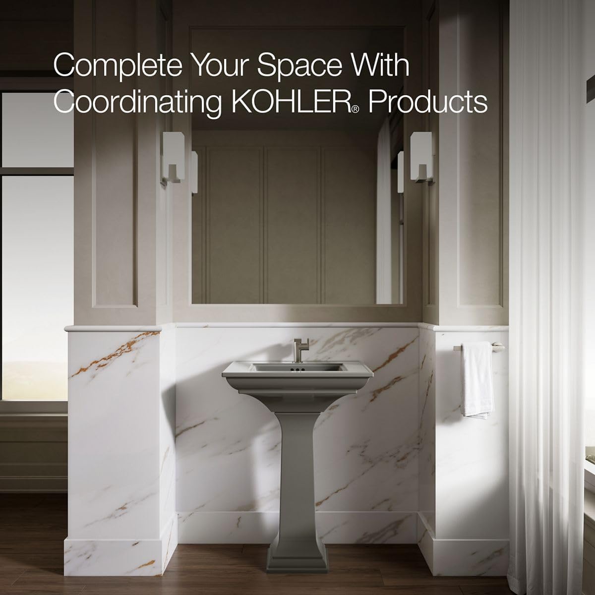 KOHLER Memoirs Stately 24' Pedestal bathroom sink with single faucet, White