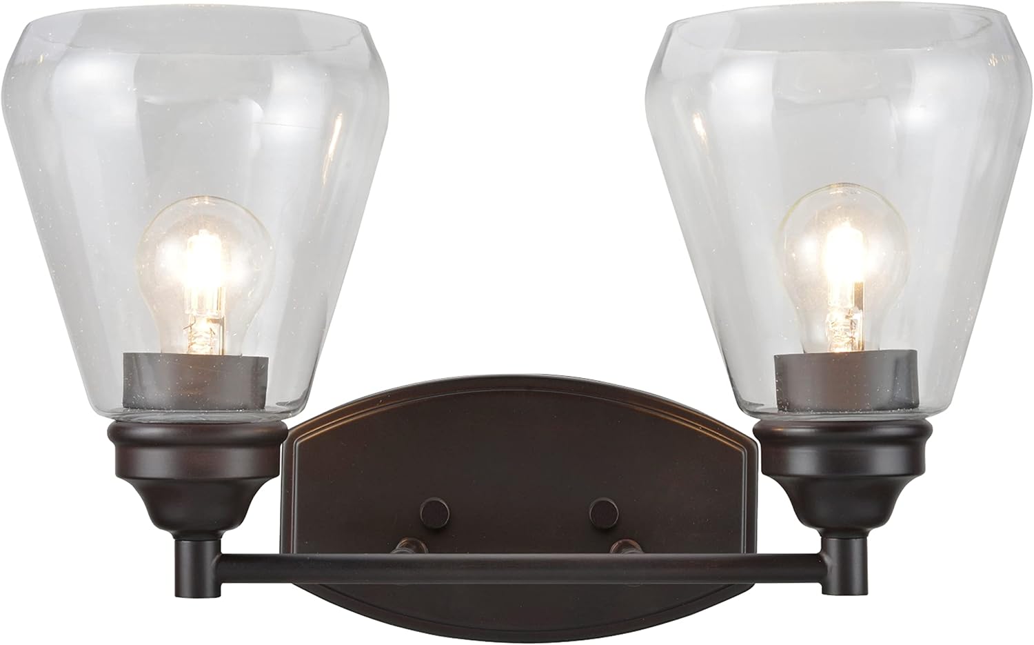 Aspen Creative 62120-2, Two-Light Metal Bathroom Vanity Wall Light Fixture, 16' Wide, Transitional Design in Oil Rubbed Bronze with Clear Glass Shade