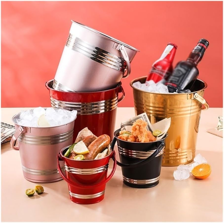 Ice Bucket, 304 Stainless Steel Ice Bucket Bar Restaurant Ice Grain Bucket French Fries Fried Chicken Snacks Carry Bucket Champagne Red Wine Bucket Ice Buckets for Parties(Gold,Large)
