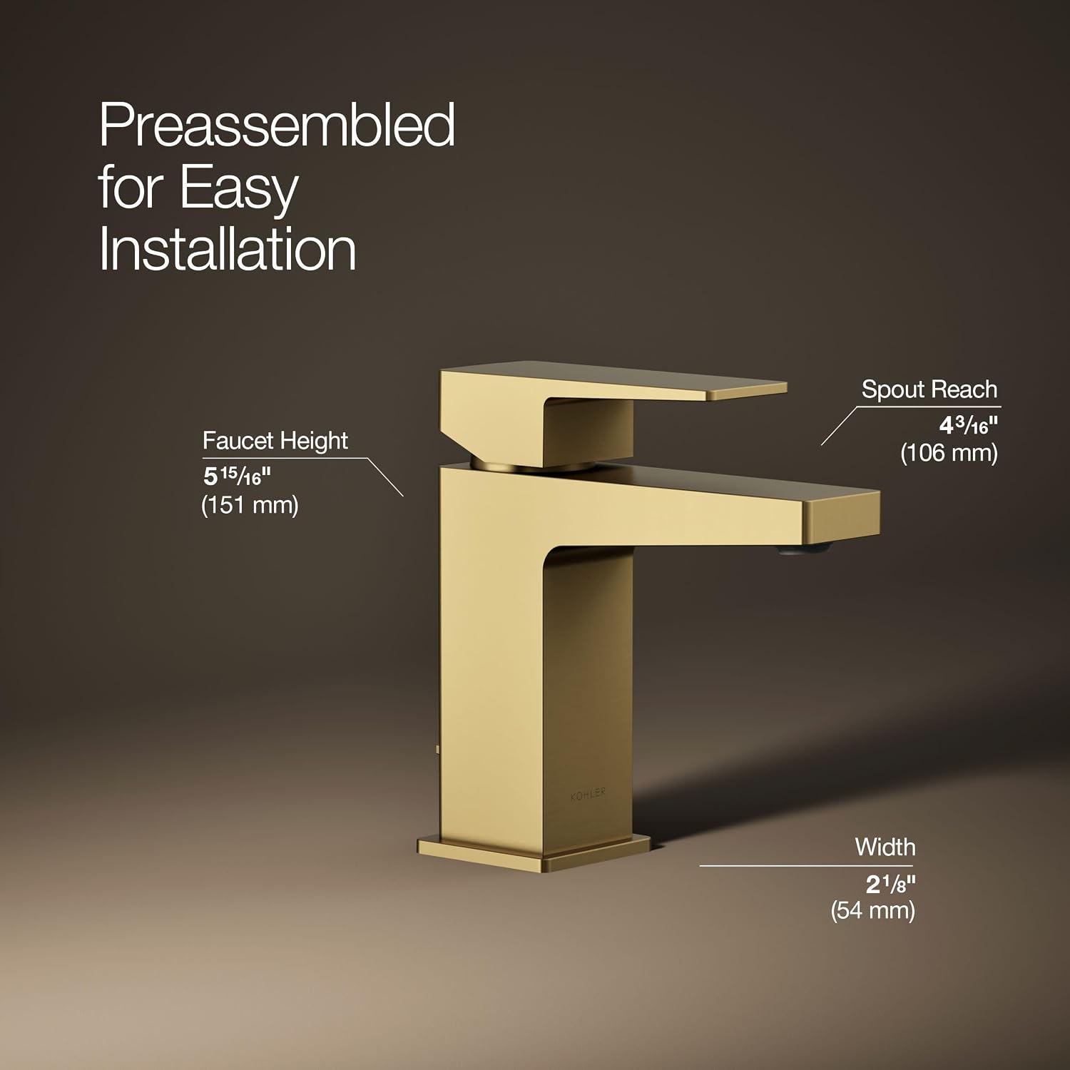 Kohler K-37889-4-2MB Honesty® Single-Handle Bathroom Sink Faucet, Bathroom Faucets, 1.2 GPM, Vibrant Brushed Moderne Brass