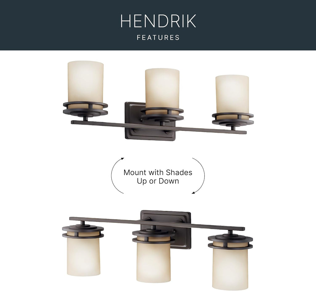 Kichler Hendrik 24' 3 Light Vanity Light with Light Umber Etched Glass Olde Bronze®